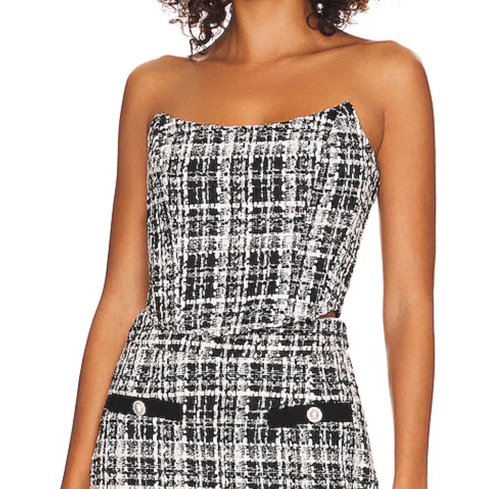 Line and dot revolve Black White Tweed Top corset top bustier strapless cropped